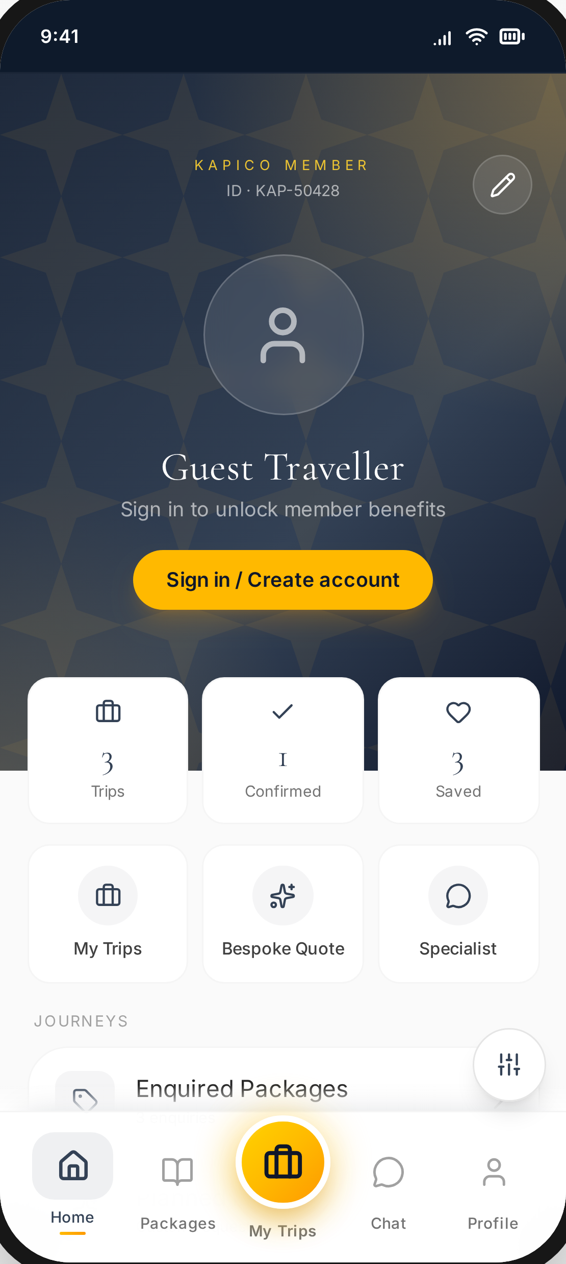 Profile screen